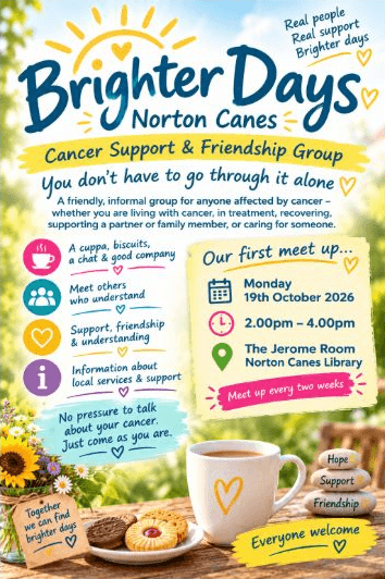 New Norton Canes cancer support group to launch at library on 19 October — Cannock news photo